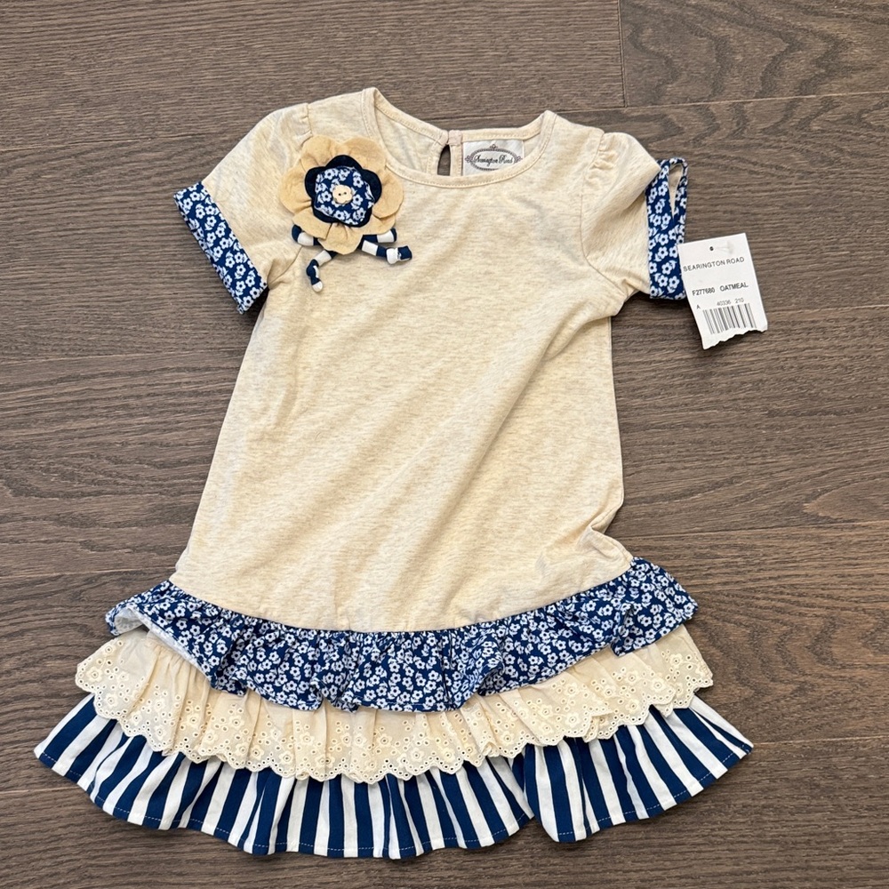 Charming Cream and Blue Floral Kids Dress